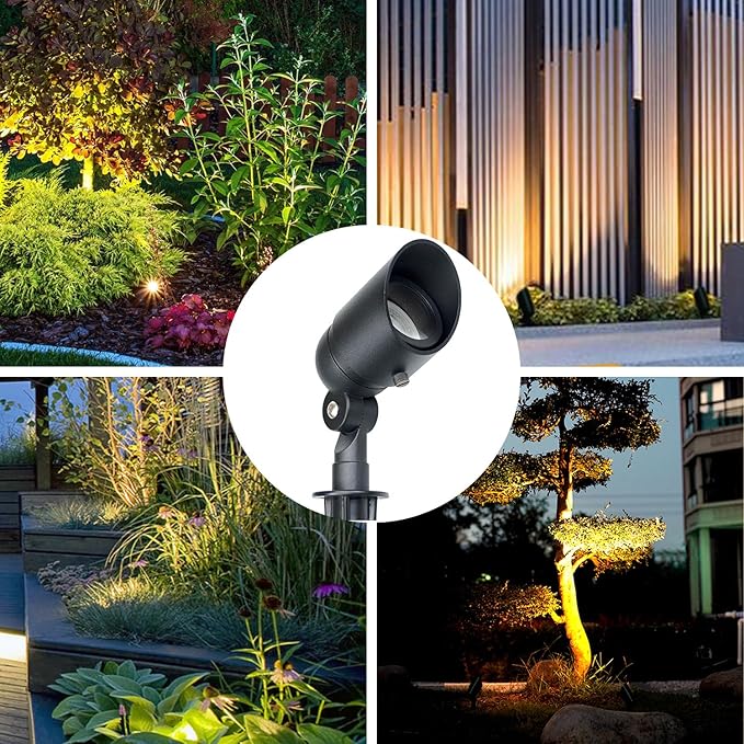 Lumina Lighting® 4W Landscape Lighting 12V Landscape Lights Low Voltage Landscape Spotlights Warm White Waterproof Outdoor Replaceable LED Bulb for Garden, Lawn, Porch, Patio and Yard (Black, 6-Pack)