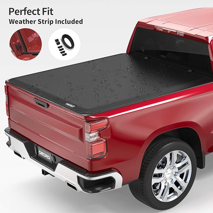 OEDRO Soft Tri-Fold Tonneau Cover, Custom Fit for Chevy Silverado 1500 / GMC Sierra 1500 New Body Style 2019-2025, Designed to Accommodate Fleetside 6.6 Ft Bed w/o Multi-Flex Tailgate