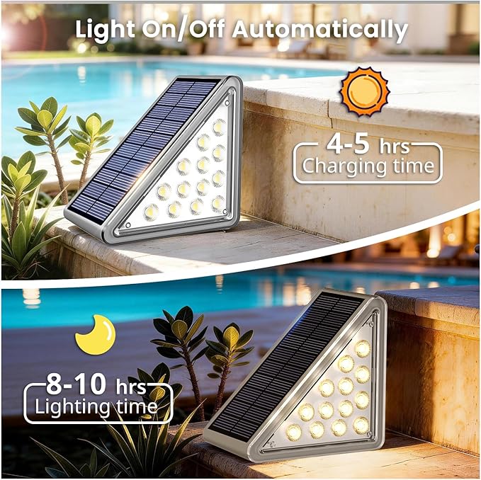 JEJOT Solar Step Lights Outdoor Waterproof IP65,Warm White Solar Stair Lights, Outdoor Light Decor for Stair, Deck, Step, Porch and Outside Patio, 12 Pack
