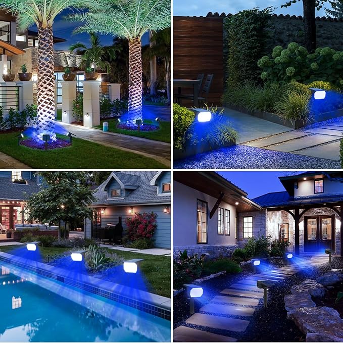 nipify 4 Pack Solar Spot Lights Outdoor, Solar Powered Waterproof Spotlight, Landscape Lighting for Outside Yard Garden Pathway,Blue