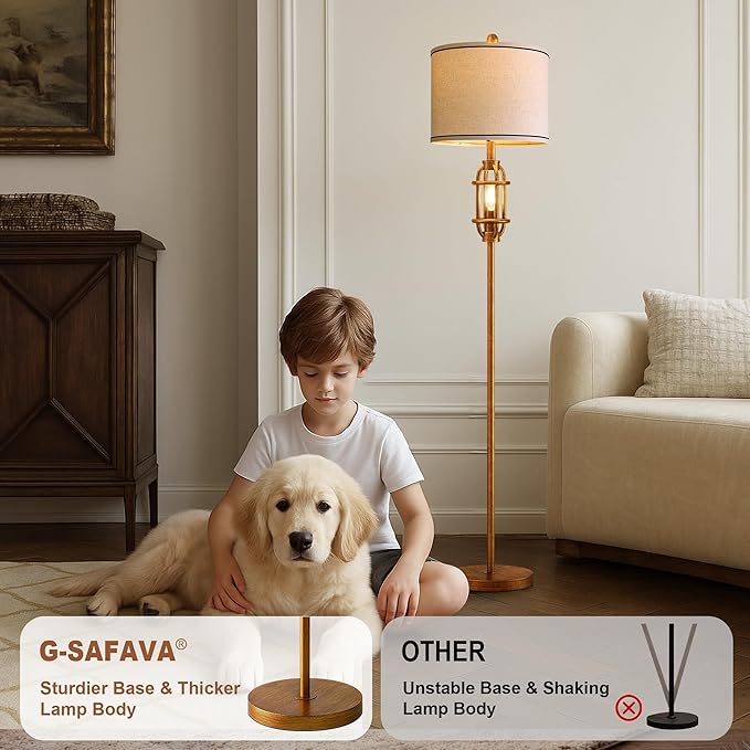 62.5" Floor Lamp for Living Room Industrial Gold Standing Tall Lamps for Bedroom Mid Century Modern Corner Floor Lamps for Office Nursery Reading Light Room Lamp, Bulbs Included