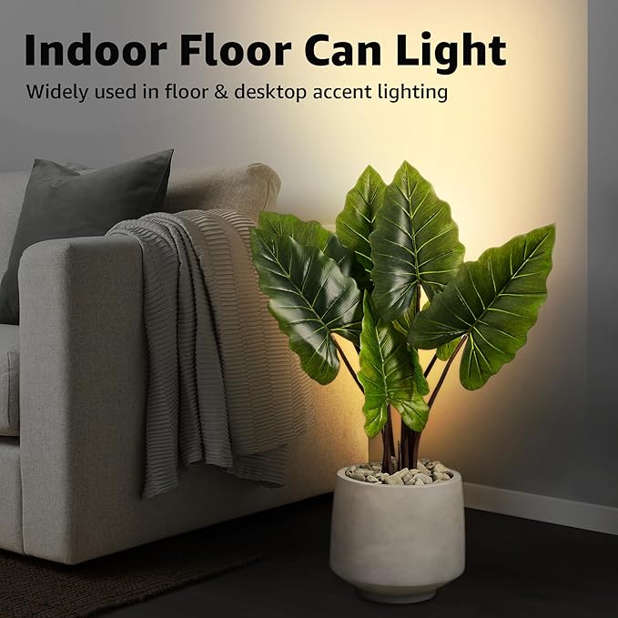 SUNVIE 4 Pack Up Lights, 5W Uplighting Indoor Uplights with 2700K GU10 Bulbs, Uplighting Indoor Spot Lights for Home Plant Picture, 5.9 FT Plug Cord & Foot Switch