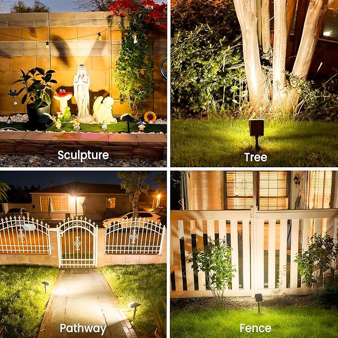 DAMINY Solar Spotlights Waterproof IP65,Auto On/Off,3000K 2 Lighting Modes Solar spot Lights for Garden,Pathway,Yard,Landscape-6 Pack
