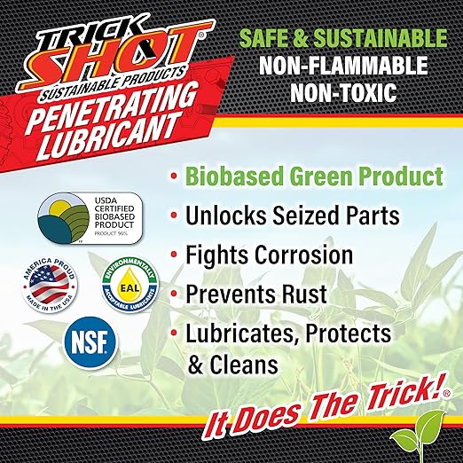 Trick Shot - 3 in 1 Penetrating Lubricant Oil - Non-Toxic, Non-Flammable & Eco-Friendly Food Grade Industrial Oil Spray - Biodegradable Anti-Seize Lubricant, Protects, Degreases & Cleans - 1 Gallon