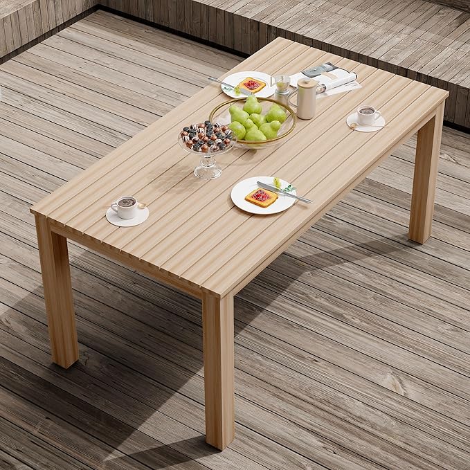 All-Weather Aluminum Outdoor Dining Table, Modern Rectangle Patio Dining Table for Balcony Garden, Brown