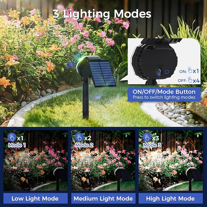Solar Spot Lights Outdoor Waterproof IP65, 3 Modes Solar Lights Outdoor 35 LED Landscape Lighting, Spot Uplights for Flag Tree Garden Yard Walkway House Backyard, 4 Pack Cold White(6000K)
