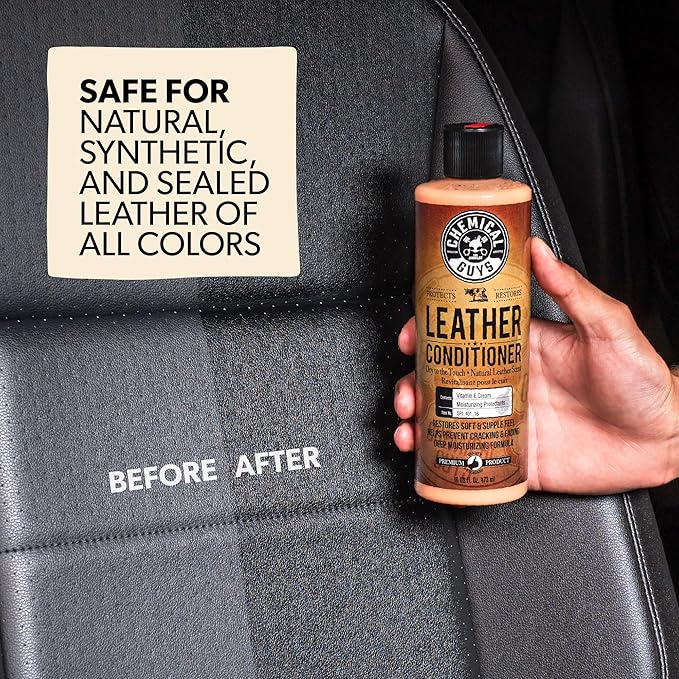 Chemical Guys Leather Cleaner and Conditioner Detailing Kit - Leather Care Kit For Natural, Synthetic, Faux, Pleather, and More for Car Interiors, Apparel, Furniture, Boots & Accessories - 9 Items