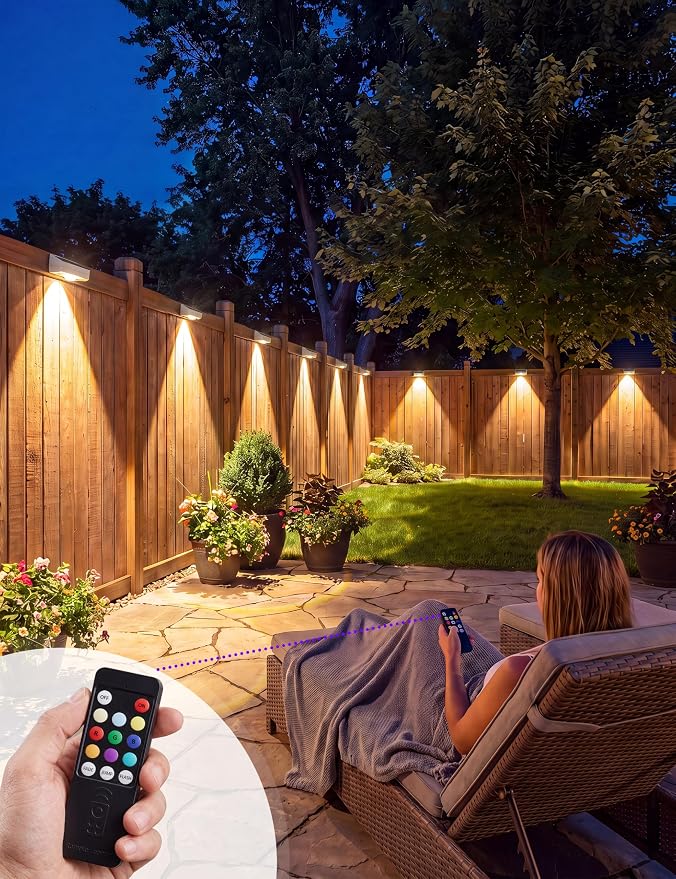 VOLISUN Solar Fence Lights with Remote Control, Fence Lights Solar Powered, IP65 Waterproof LED, RGB Color Changing Solar Light for Fence, Yard, Wall, Backyard (16 Pack,White)
