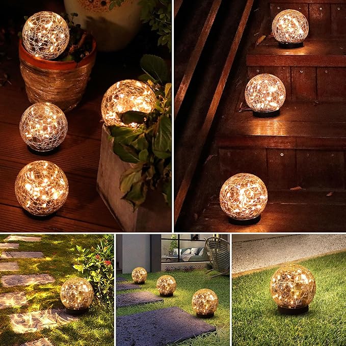 MLKNK Solar Globe Lights Outdoor Waterproof-Solar Balls-Solar Garden Lights-Orbs for Outside 2 Pack Cracked Glass Ball for Lawn Patio Yard Backyard Decorations