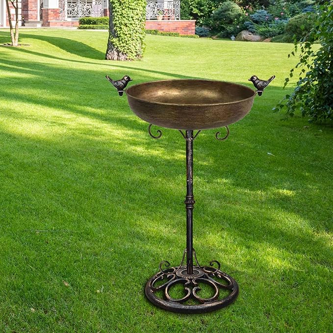 Cast Iron Bird Bath, Bird Baths for Outdoor, Metal Bird Bath with Bird Statues Bird Bath and Bird Feeder Bowl Tray Yard Garden Lawn Outside Decoration