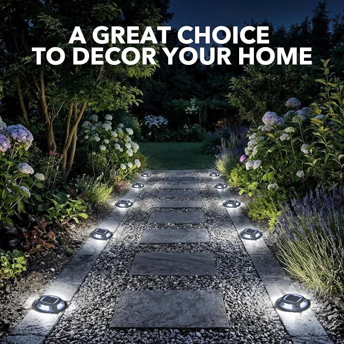 AGPTEK Solar Driveway Lights Outdoor 24 Pack, 2 Color Modes LED Deck Dock Marine Waterproof Security Marker Lights for Step Sidewalk Stair Garden Pathway Walkway Yard(Blue Light/Cool White)