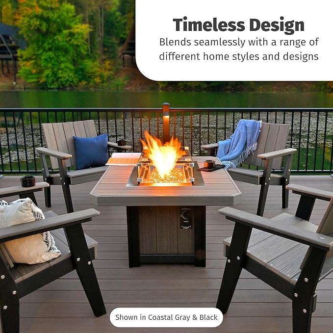 LuxCraft 51" Lumin Rectangular Gas Propane Fire Pit Table for Outdoor Patio with Tempered Glass Wind Guard and Stainless Steel Burner Cover - Amish Made in USA (Black)
