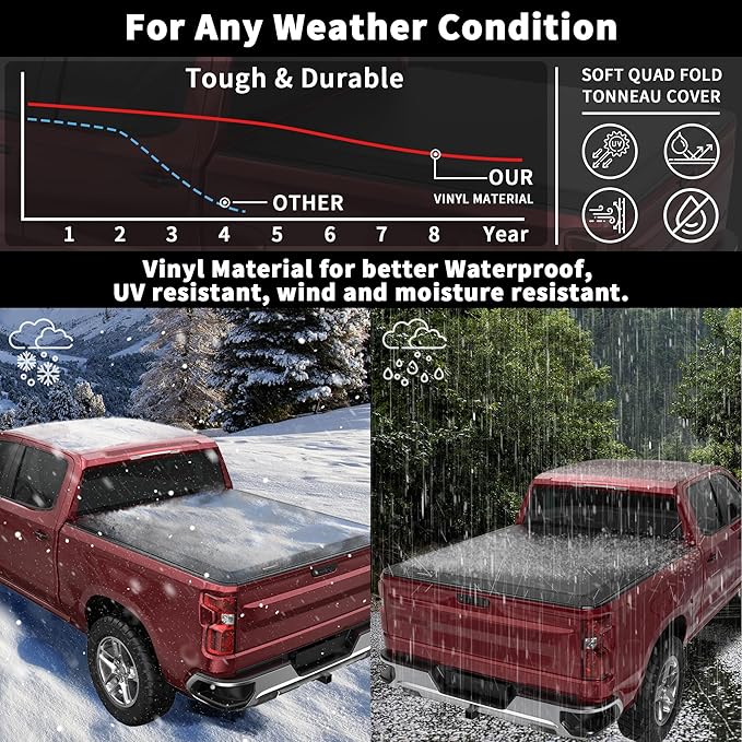 Soft Quad Fold Truck Bed Tonneau Cover Compatible for 2019-2024 2025 Chevy Silverado/GMC Sierra 1500 Fleetside New Body Style 4-Fold 5.8FT 69.3 inch