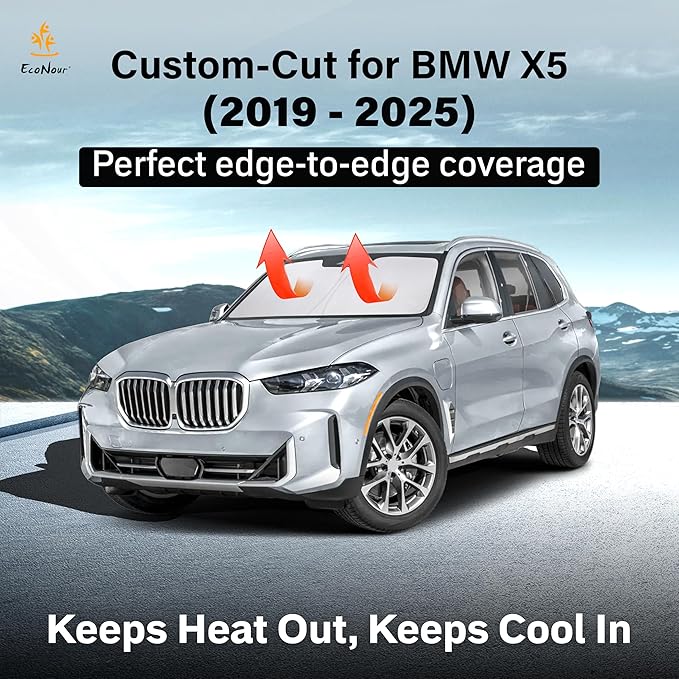 EcoNour Windshield Sun Shade Compatible for BMW X5 (2019–2025) | Custom Fit Front Window Shade for Midsize Luxury SUV | 4-Layer, 240T Sunshade Accessories | UV & Heat Blocker for X5 Windshield