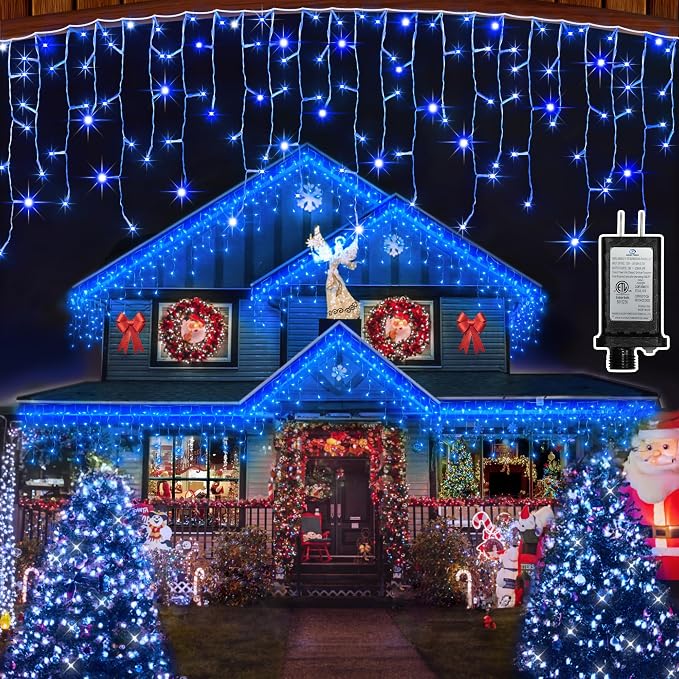 670 LED 66FT Christmas Lights with 148 Drops, 12 Modes Dimmable Blue Outdoor Hanging Lights with Timer Memory, Waterproof Curtain Lights for Home Bedroom Yard Indoor Tree Window Roof Fence Wedding