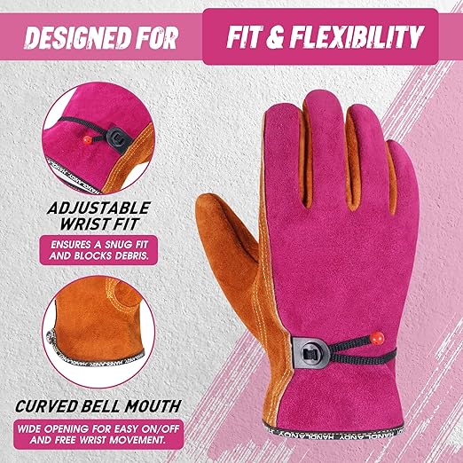 HLDD HANDLANDY 2 Pairs Leather Work Gloves for Men & Women – Cowhide Gardening Gloves, Thorn Proof, Cotton Lined, for Tig/Mig Welding, Construction, Chainsaw, Farm, Landscaping
