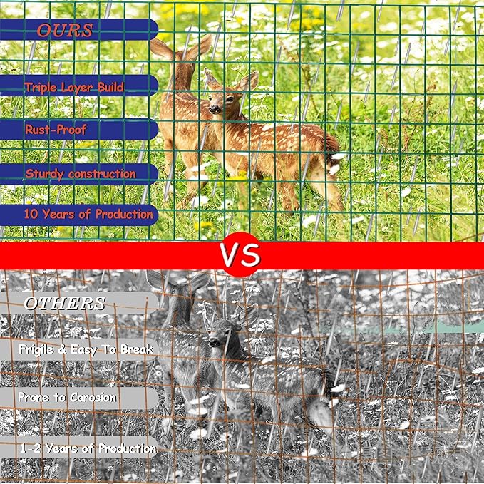 Green Metal Garden Fence, 60inch(H) x 100ft(L), 2 inch x 4 inch,12.5GA 2/3/4/5/6 Ft Tall Chicken Wire PVC Coated Welded Wire Mesh Roll for Dogs Border Yard Vegetable Plant Protection Poultry Netting