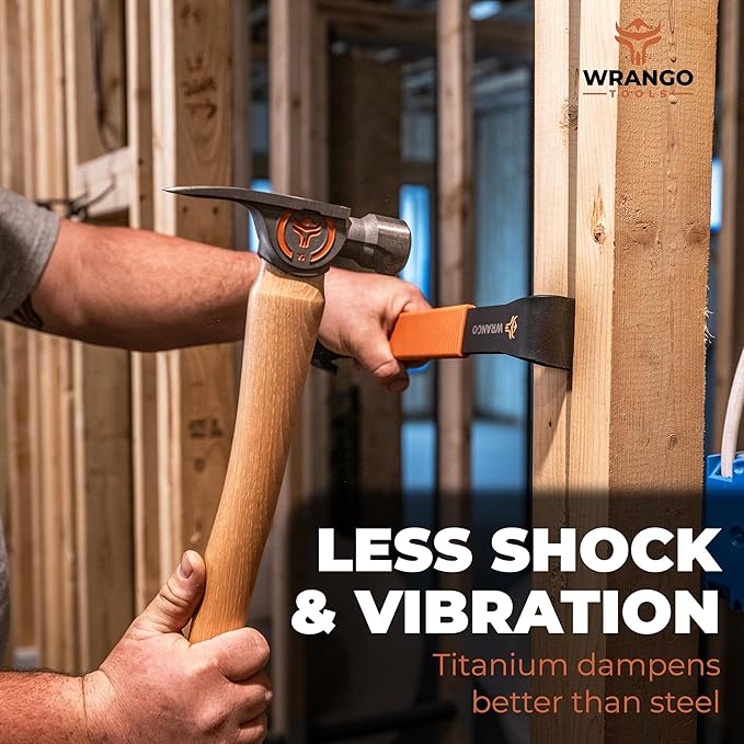 Wrango Tools Titanium Framing Hammer – 14oz Head, 17in Wood Handle, Milled Face, 38mm Diameter Pole
