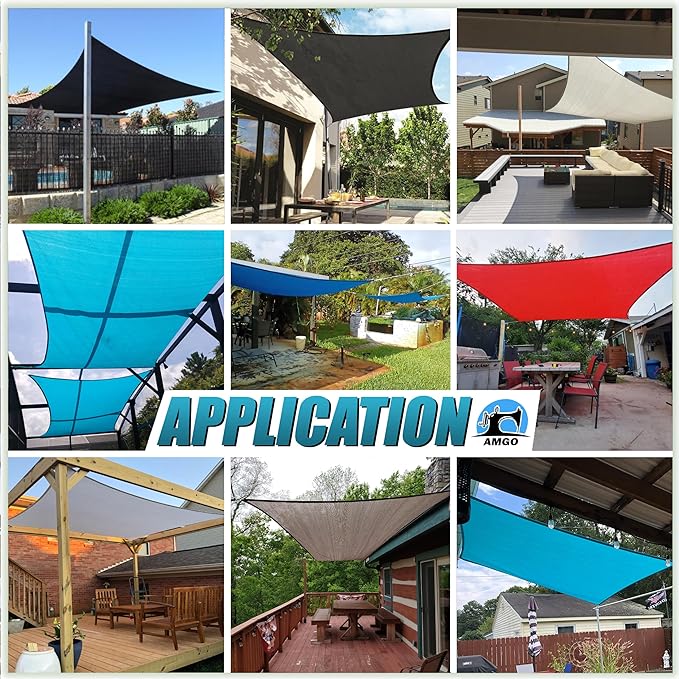Amgo Custom Size 21' x 24' Black Rectangle Square Sun Shade Sail UPF50+ AGTAPR1620, Order to Make Canopy Awning, 95% UV Blockage, Water & Air Permeable, Commercial and Residential (We Customize)