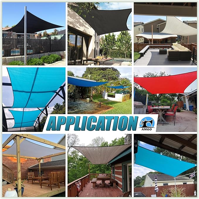 Amgo 14' x 20' Blue Rectangle Sun Shade Sail Canopy Awning UPF50+ AGTAPR1620, 95% UV Blockage, Water & Air Permeable, Commercial and Residential, 3 Years Warranty (We Make Custom Size)