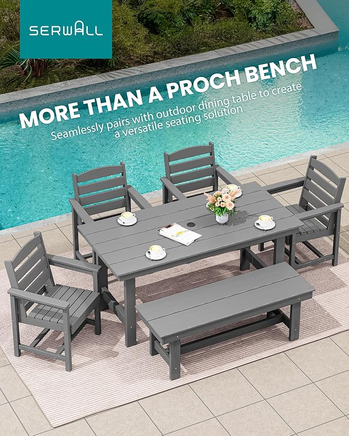 SERWALL 2-Person Outdoor Bench Backless, HDPE Outdoor Benches Weatherproof, 700 Lbs Weight Capacity, Poly Lumber Patio Furniture for Garden, Porch and Park, Grey