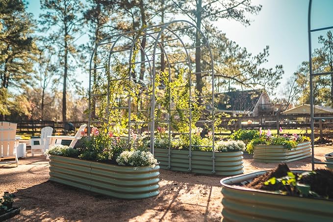 Vego garden Raised Garden Bed Kits, 17" Tall 9 in 1 8ft X 2ft Metal Raised Planter Bed for Vegetables Flowers Ground Planter Box-Olive Green