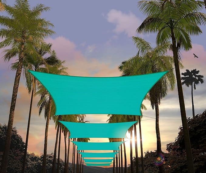 Amgo Custom Size 13' x 18' Turquoise Rectangle Square Sun Shade Sail UPF50+ AGTAPR1620, Order to Make Canopy Awning, 95% UV Blockage, Water & Air Permeable, Commercial and Residential (We Customize)