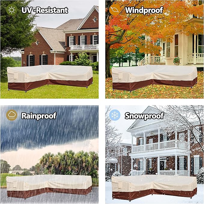 Outdoor Sectional Cover - Patio Furniture Covers Waterproof Rip-Stop Anti-UV 600D Heavy Duty Outdoor Sofa Couch Cover with 3 Air Vents (L-Shaped-Left facing-90''X120'')