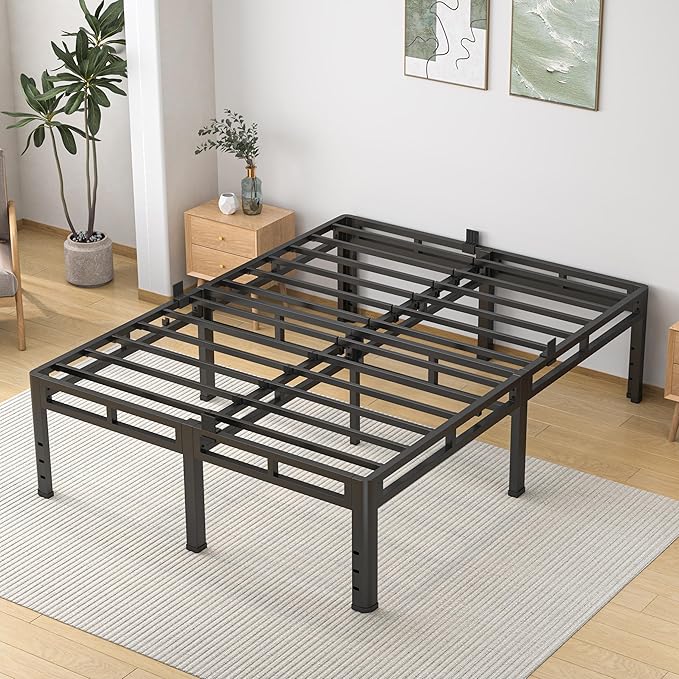 NKZ King Size Bed Frame 20 Inch, Metal Bed Frame & Box Spring 2 in 1 Platform with Round Corner Legs, 4000lbs Weight Capacity Reinforced Metal Frame, Headboard Hole, Noise-Free, Easy Assembly