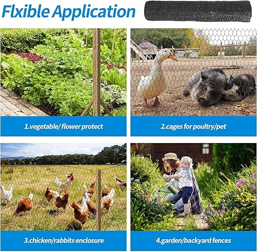 1/2 Inch Black Wire Mesh Roll - 24'' x 100' Chicken Wire Fence, 21 Gauge Hardware Cloth Poultry Netting for Garden/Animal Barrier/Rabbit/Floral/Chicken Coop/DIY Projects