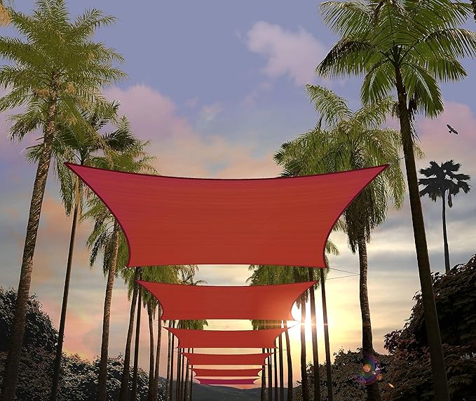 Amgo Custom Size 6' x 7' Red Rectangle Square Sun Shade Sail UPF50+ AGTAPR1620, Order to Make Canopy Awning, 95% UV Blockage, Water & Air Permeable, Commercial and Residential (We Customize)
