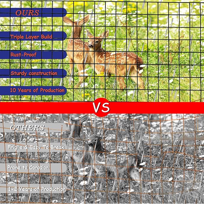 Black Metal Garden Fence, 60inch(H) x 100ft(L), 2 inch x 3 inch,14GA 2/3/4/5/6 Ft Tall Chicken Wire PVC Coated Welded Wire Mesh Roll for Dogs Border Yard Vegetable Plant Protection Poultry Netting