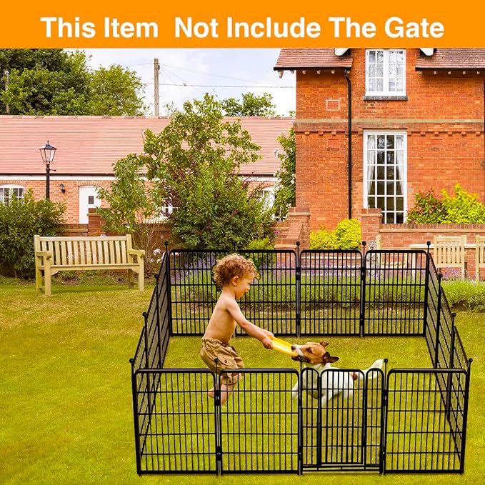 Doorless Dog Digging Fence Barrier,48in(H) 12 Panels Total 26.6 Ft(L), Black Metal Fencing for Yard 4ft Tall, Dog Fence Outdoor for Yard, Fencing for Garden Beds, Garden Fences Border
