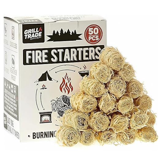 Grill Trade Fire Starters - 50 Pieces Grill Starter Made of Pine Wood Shavings - Food-Grade Wax with 8-10 Minutes Burning Time - Weatherproof and Odorless - Ideal for Indoor or Outdoor Use