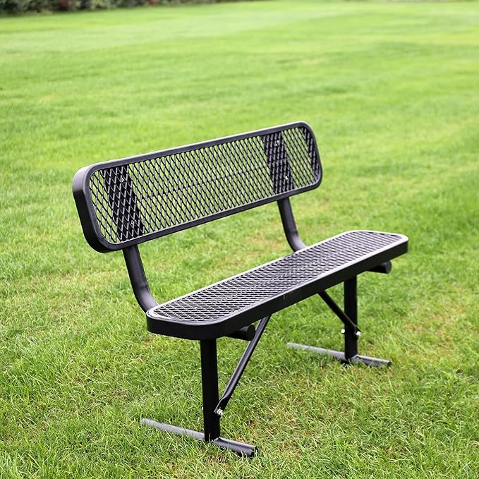 4 Feet Heavy Duty Metal Park Bench for Outside, Outdoor Bench with Backrest & Portable Frame, Commercial Benches for Shopping Malls, Stores, Parks, Patios, Decks, Black