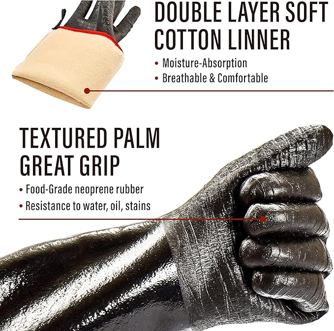 RAPICCA 932°F Heat Resistant BBQ Grill Gloves: Oil Resistant Waterproof for Smoking Grilling Cooking Barbecue Deep Frying Turkey Rotisserie Handling Hot Greasy Meat Grilling Stocking Stuffers for Men