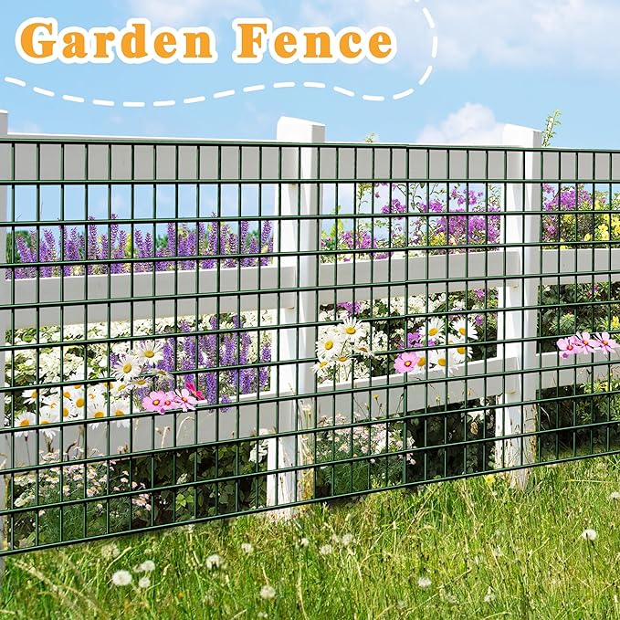 Green Metal Garden Fence, 72inch(H) x 50ft(L), 2 inch x 3 inch,14GA 2/3/4/5/6 Ft Tall Chicken Wire PVC Coated Welded Wire Mesh Roll for Dogs Border Yard Vegetable Plant Protection Poultry Netting