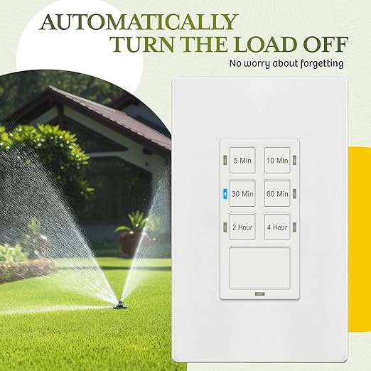 TG 4 Hour Countdown Timer Switch, 5-10-30-60 Min, 2-4 Hour, in Wall Timer Switch for Bathroom Fans, Lights, 120VAC Neutral Wire Required, UL Listed, White, 2 Pack