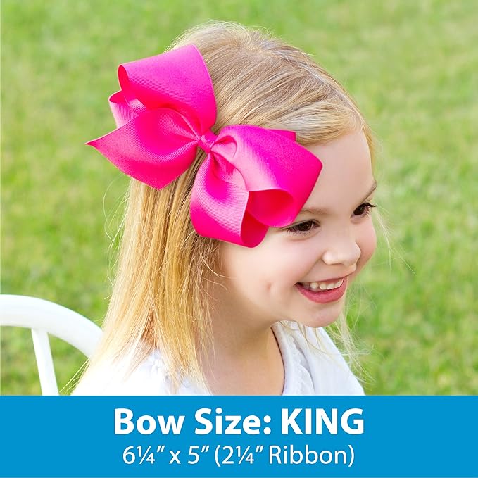 Wee Ones Girls' Classic Grosgrain Hair Bow with Scalloped Edges and Plain Wrap Center on a WeeStay Hair Clip, King, Navy