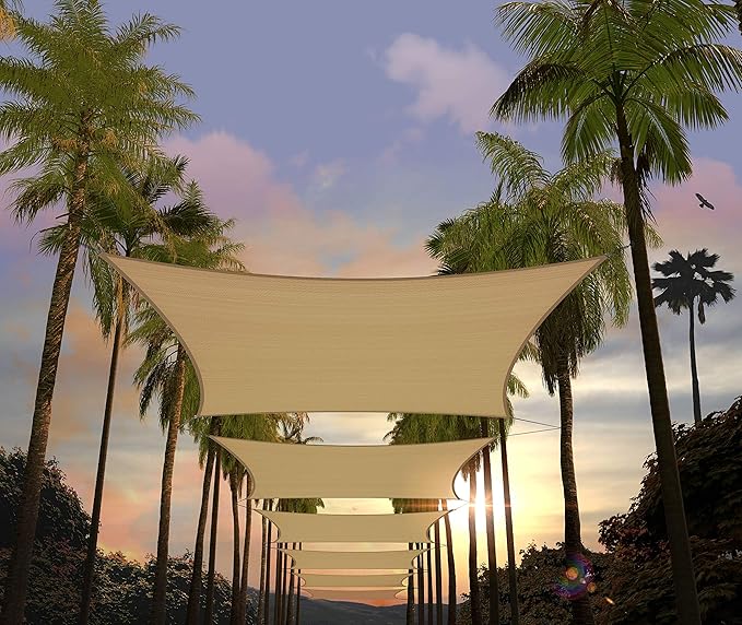 Amgo Custom Size 21' x 22' Sand Beige Rectangle Square Sun Shade Sail UPF50+ AGTAPR1620, Order to Make Canopy Awning, 95% UV Blockage, Water & Air Permeable, Commercial and Residential (We Customize)