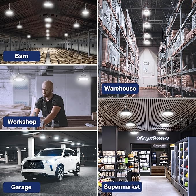 CINOTON 100W UFO LED High Bay Light, Aluminum LED Shop Lights with 15000LM, 5000K Commercial Bay Lighting for Warehouse Garage Workshop Factory Hall, 6' Cable & Safety Rope, ETL Listed 4 Pack