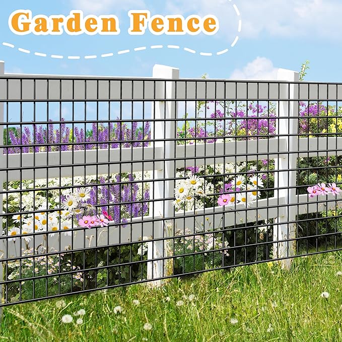 Black Metal Garden Fence, 60inch(H) x 100ft(L), 2 inch x 3 inch,14GA 2/3/4/5/6 Ft Tall Chicken Wire PVC Coated Welded Wire Mesh Roll for Dogs Border Yard Vegetable Plant Protection Poultry Netting