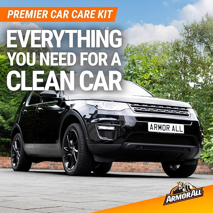 Armor All Premier Car Care Kit, Includes Car Wax & Wash Kit, Glass Cleaner, Car Air Freshener, Tire & Wheel Cleaner (8 Piece Kit)