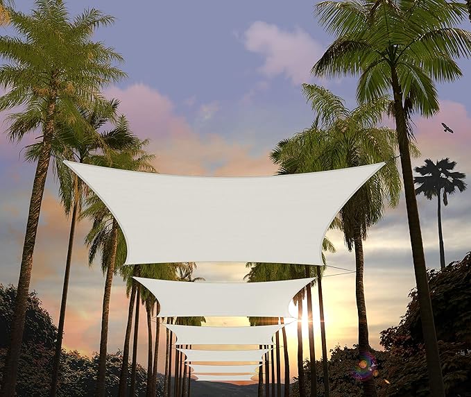 Amgo Custom Size 8' x 18' White Rectangle Square Sun Shade Sail UPF50+ AGTAPR1620, Order to Make Canopy Awning, 95% UV Blockage, Water & Air Permeable, Commercial and Residential (We Customize)