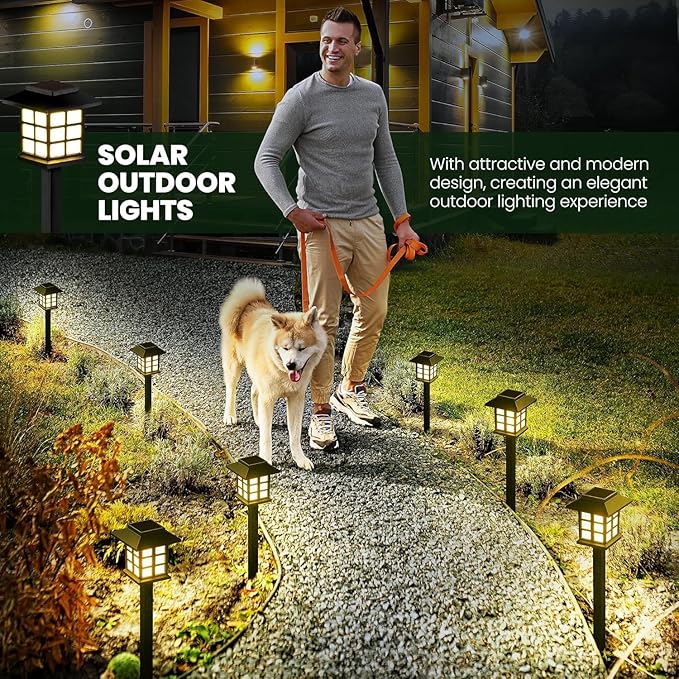 GIGALUMI Solar Outdoor Lights，6 Pack LED Solar Lights Outdoor Waterproof, Solar Walkway Lights Maintain 10 Hours of Lighting for Your Garden, Landscape, Path, Yard, Patio, Driveway