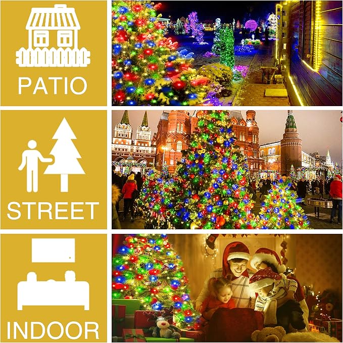 Christmas Tree Lights 400 LEDs with Timer, Xmas String Lights with Ring 16 Strings 6.6FT Easy to Install, Christmas Curtain Fairy Tree Light 8 Modes for Xmas Fir Pine Party Decoration, Colorful