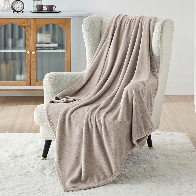 Bedsure GentleSoft Fleece Blankets Twin Size Oxford Tan - 300GSM Lightweight Plush Fuzzy Cozy Soft Blanket for Bed, Sofa, Couch, Travel, Camping, 60x80 inches