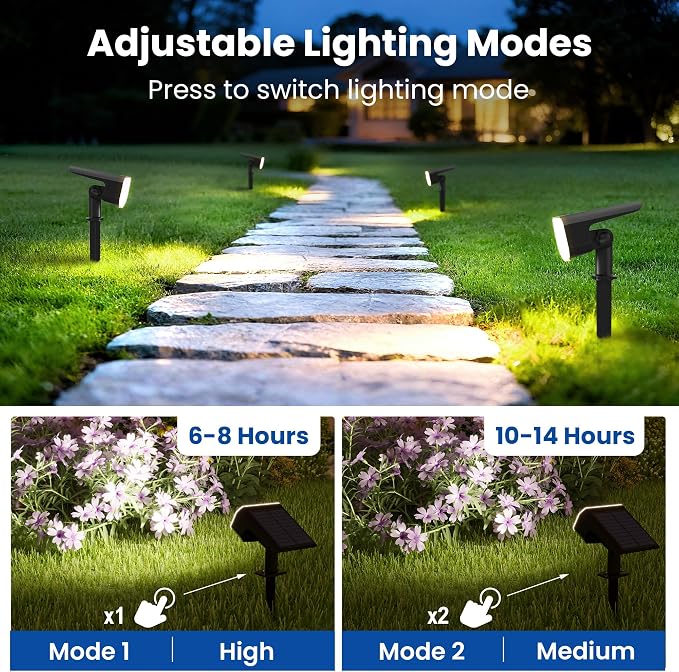 JEJOT Solar Spot Lights Outdoor Waterproof IP65,6 Pack,Cool Light, 2 Lighting Modes Selectable, Solar Powered Yard Garden Solar Spot Lights for Garden Outside Landscape Auto On/Off