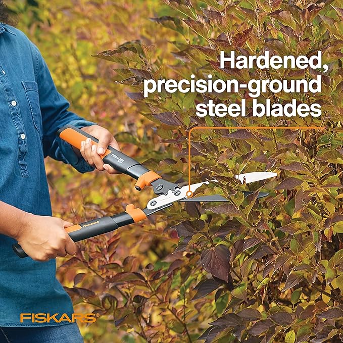 Fiskars 23-Inch Hedge Shears, Bush Trimmer with PowerGear2 Technology that Multiplies Power for Less Effort, SoftGrip Handles with Shock-Absorbing Bumpers