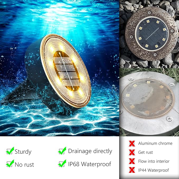 Joomer 2-in-1 Solar Lights Outdoor Waterproof, 8 Pack 8 LED, Warm White | Solar Powered Garden Lights Ground Disc Landscape Lighting for Patio Pathway Lawn Yard Driveway Walkway Deck Step